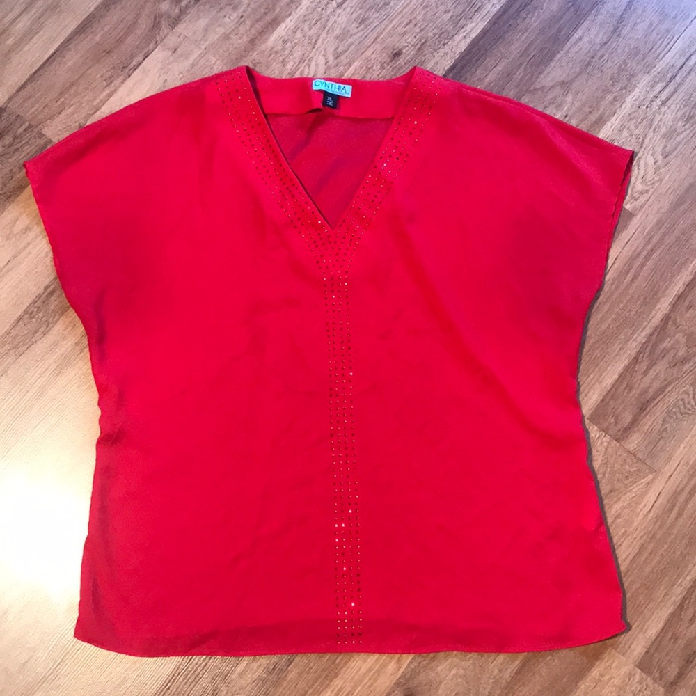 Cynthia Red Jeweled Blouse